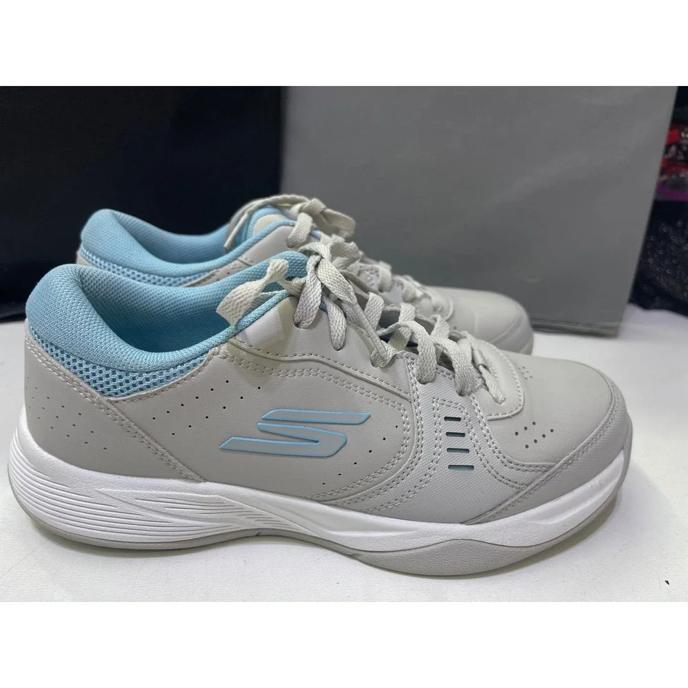 Skechers Relaxed Fit Pickleball Shoes White Blue Court Sneakers Womens 8.5